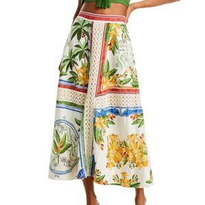 FARM Rio Tropical Destination Crochet Linen Midi Skirt, Size XL, NWT 🇧🇷